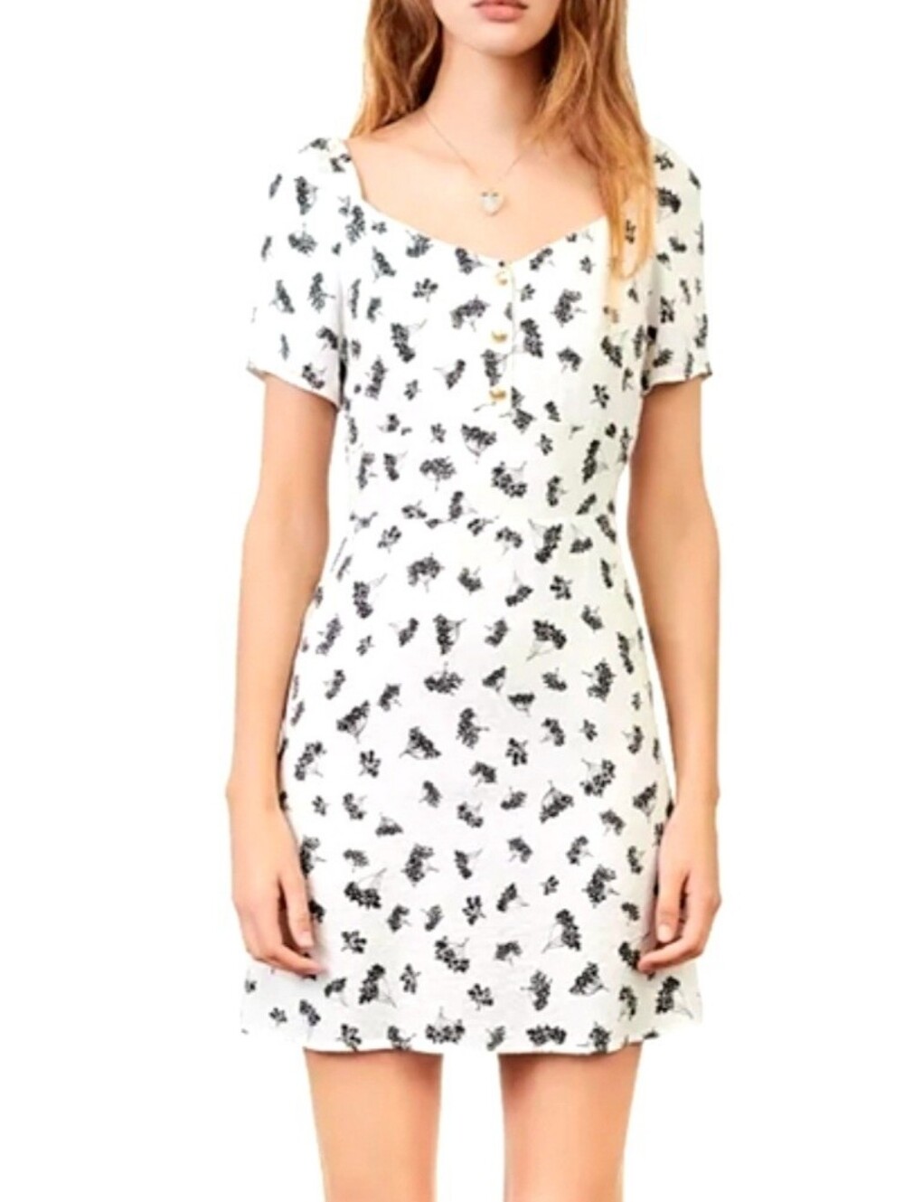 Maje White Mini Dress with Black Floral Print